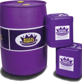 Royal Purple industrial lubricant barrels and containers