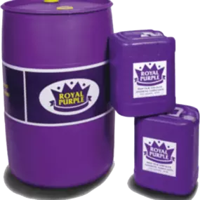 Royal Purple industrial lubricant barrels and containers