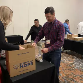 We had the privilege of working with Convoy of Hope to send care packages to hurricane victims in North Carolina. We packed 1200 bags of hygiene items in 100 boxes!