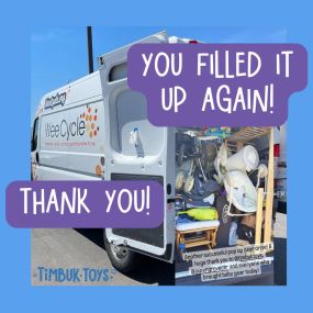 Thank you for donating your new and gently used baby gear to WeeCycle today! Thier van is stuffed to the brim, and on its way to make families happy!