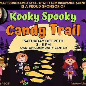 We are not just at one event but two! Get your Spook on this Saturday at the Skokie Park District Kooky Spooky Candy Trail! #insurewithmae #halloweenfun #familyfun #skokieparkdistrict