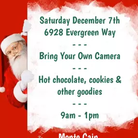 Join us on Saturday, December 7th, at Monte Cain State Farm Insurance for FREE photos with Santa! Bring your own camera! Hot coco, cookies and other yummy treats will be provided!