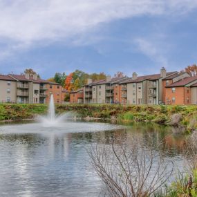 Lush grounds with pond