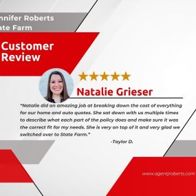 Check out what our customers have been saying about us. Great job, Natalie!