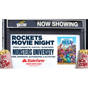 Movie Night at the Glass Bowl is BACK on Friday, August 18, and we are sponsoring! Admission is FREE! Guests must park in Area 10, which is just north of the football stadium. Doors open at 6:30 p.m. for various activities, including bounce houses, movie-themed crafts, and autographs from members of the Toledo football, soccer, and volleyball teams. The movie Monsters University will play on the video board starting at 7:30 p.m. Attendees may bring their own chairs and blankets to sit on the fie