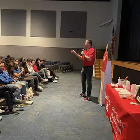 Jake was out at the Anthony Wayne High School teaching seniors the basics of car insurance.