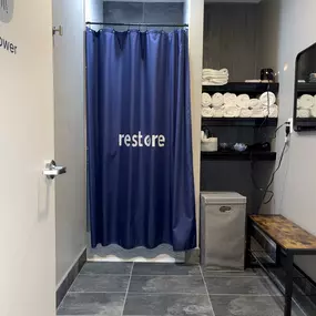 Private shower at Restore HyperWellness Lawrenceville