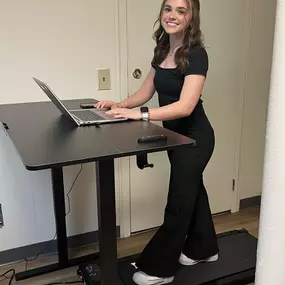 Prime Day got us! We had to snag a great deal on an adjustable desk and walking treadmill. We made the young one try it out first! ???????????? Who knows, maybe next time you call the office we will be working out at the same time! ???????? ???? ????????