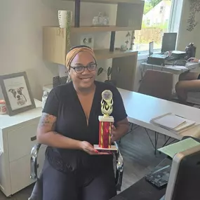 Shayna has been with our office since October and has absolutely excelled in helping our customers in every way! She has just entered the Agent Aspirant program here, working toward opening her own agency in the future. Last week, she was able to attend her 1st Aspirant meeting for southern Ohio and left with a trophy for helping protect the most lives with their life ins plan. You are such a great asset to us all, personally and professionally, Shayna. We're blessed to have you on board. Keep k