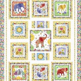 Playful Elephants Quilt Kit - Sweet and playful elephants from Quilting Treasures, designed by ©Turnowsky will bring color and whimsy to your project. Picture patches and adorable coordinates will spark your creativity when creating for both the young and young at heart.  this quilt top would be a perfect addition to any nursery.