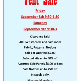 Check out our upcoming Tent Sale!