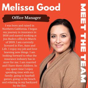 Meet the team! This week is a little about our Office Manager Melissa:) She has been with me for a little over 4 years now and is an integral part of the Agency!