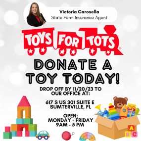 Join #TeamVictoriaCarosella in donating a toy with Toys for Tots at our office drop-off! All toys must be dropped off by 11/20.