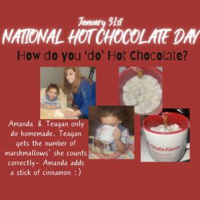 Share a cup of delicious hot chocolate along with a  joke (see below) with someone for National Hot Chocolate Day!
 ????  Why did the hot chocolate file a police report? It got mugged! ????