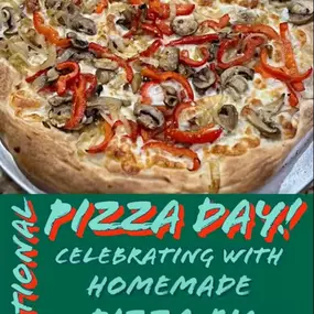 National Pizza Day- Angela and her husband celebrated by making homemade pizza and it looks delicious!
Support your local pizza business by celebrating today also!