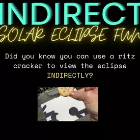 TO VIEW THE ECLIPSE INDIRECTLY (not actually looking at the eclipse) USE A RITZ CRACKER AND PIECE OF WHITE COPY PAPER!!