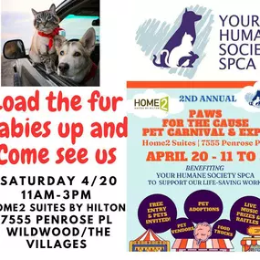 YHSSPCA 2nd Annual PAWS FOR THE CAUSE PET CARNIVAL & EXPO, this Saturday April 20 from 11 - 3 in Wildwood!   Bring your four-legged friends for a day of fun, games, pet adoptions, food trucks, pet vendors, and prizes! It's all to support the animals and ADMISSION is FREE! (Pssst... It was a sell-out last year, so you don't want to miss it!)
We are a proud sponsor of this event and look forward it!  Come say hi to us under the big red Victoria Carosella State Farm Tent and grab a treat for your p