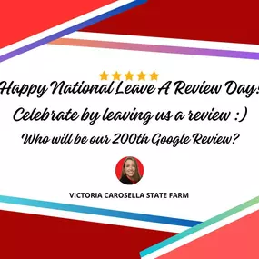 Happy National Leave a Review Day!
 We are incredibly grateful for each and every one of our amazing customers who have taken the time to share their experiences with us. Your feedback helps us grow and improve, and we couldn't do it without you. Thank you for being a part of our State Farm family!