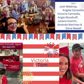 We hope each of you had a safe and memorable 4th of July.  The entire Victoria Carosella State Farm Team celebrated with a team luncheon at the Brownwood Square.   Victoria (and her husband, Tom) were able to spend some time in the booth at the All American Brews and Cruise event until the event was 'rained out'.  Thank you to those who braved the weather and stopped by; it was a pleasure speaking with each of you!