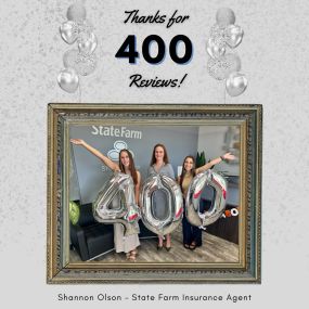 ⭐️400 ⭐️ Google Reviews!!

THANK YOU ❤️ to all of our amazing customers for taking the time to leave us such wonderful reviews & for being part of the State Farm family! Your support means the world to us!