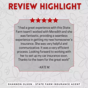 Shannon Olson - State Farm Insurance Agent
Review highlight