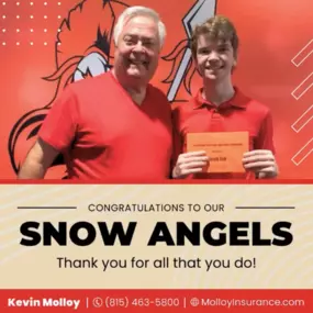 We were excited to award (2) $500 Scholarships to two very deserving teens: Jacob Fish (pictured) and Colin Meadows. These teens have been part of our Snow Angel program for the last several winter seasons.
Each winter, we have about 20 teen volunteers from the local high schools who shovel driveways for senior citizens, single parents, or disabled homeowners. Each scholarship candidate wrote an essay describing what their participation in this program has meant to them during their service to t