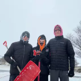 These are just a few of the faces of what real heroes look like, true community servants, some of our snow angels who got after it yesterday. The Dahlin family from New Lenox and Joey Reeves who is our youngest angel who has been dreaming of the moment for two years. Our twenty-five plus angels do this just for a $25.00 gift card,  a State Farm hoodie and common service hours. You just have to admire that lind of commitment