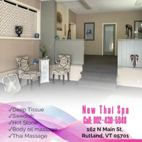 Whether it’s stress, physical recovery, or a long day at work, New Thai Spa has helped many clients relax in the comfort of our quiet & comfortable rooms with calming music.