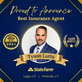 Tyson Luthi State Farm is pleased to announce we have been awarded “Best Insurance Agent” by Best of Northern Utah for the second time! We are honored to be chosen by our local community and look forward to helping with your insurance needs for many years to come. Thank you to all who voted for us!