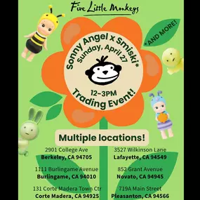 ????By popular demand...
Our next Sonny Angel x Smiski (and more!) Trading Event will be on Sunday, April 27th from 12-3!