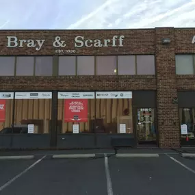 Outside view of the Bray & Scarff appliance store building with brick walls in Vienna, VA