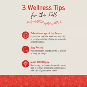 With shorter days and cooler temperatures, here are three tips to stay healthy this fall! ???????? Have you reviewed your life insurance coverage lately? Stop by our office or call us to discuss your policy options!