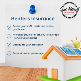 Renters insurance covers your stuff —  — both inside and away from your apartment, condo, or rental home. Coverage costs less than you might think! Based on the National Association of Insurance Commissioners (NAIC) survey, renters insurance runs about $15 a month for approximately $35,000 in coverage limits. That’s solid coverage for less than the cost of a few cups of coffee a week! 
Call/text us for your renters insurance quote today!