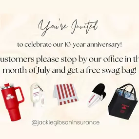 Come by our office anytime in the month of July and let us fill a bag for you!! We would love to see you! ???? #gibsonstatefarm #10thyear #calvertcounty #statefarm #weloveourcustomers
— at Jackie Gibson- State Farm Agent.