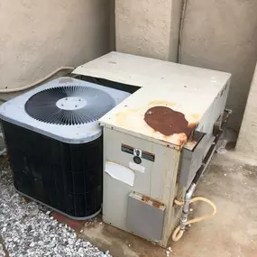 While on a service call for no heat we found a kind of package unit it’s a custom package split system that should be replaced.