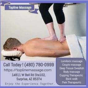 Well trained masseuses use feet in several way to knead the tissues on the patients back. 
The masseuse varies pressure of her/his feet by using props such as bars that help to 
control the process.