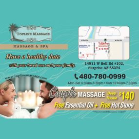 Topline Massage has many benefits. There are many different types of massage therapy 
we provide for our customers
Swedish massages for relaxation; deep-tissue techniques target chronic pain, injuries.