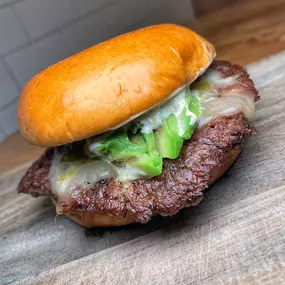 Single Certified Angus Beef Patty, House Spice Blend, Monterey Jack Cheese, Roasted Hatch Chile, Avocado, Lime Aioli, Brioche Bun