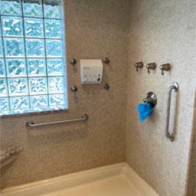 A bathroom modification using grab bars by Amramp Eastern Tennessee for a customer in Marion, VA.