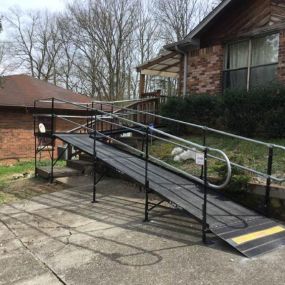 Amramp of TN installed this ramp for a veteran in Nashville today. Now he can ride his scooter onto his porch and into his home!