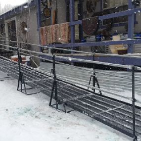 Amramp Denver and team traveled 175 miles to install this wheelchair ramp during a snow storm to allow an accident victim to be able to return home. Notice how the open mesh surface of the ramp allows the snow to pass through preventing an icy build-up on the ramp surface.