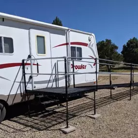 The Amramp Denver, CO team installed this ramp for a travel trailer in Dolores, CO- 6 hours away. The ramp was approved Friday afternoon and installed Sunday morning.