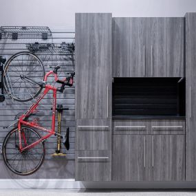 Garage Cabinets with Slatwall and Bike Rack