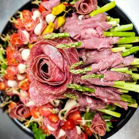 Catering-Roast Beef & Asparagus Roll-Ups and Antipasto Skewers