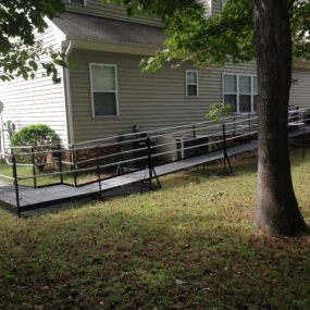 Jane Rostov and the Amramp Hampton Roads team installed this wheelchair ramp in Chesapeake, VA on behalf of one of our PACE Re-Use programs. It is an example of an ADA compliant ramp that PACE, the Program for All-Inclusive Care for the Elderly, installs in Hampton Roads so that their participants have safe entrance and egress from their homes. The ramps enable them to participate in medical care and activities at the PACE locations.