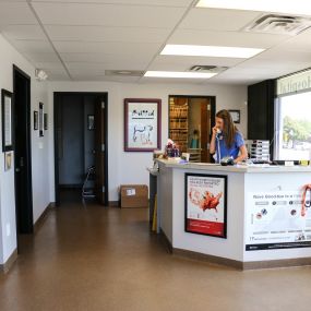 Our waiting area is clean, bright and spacious. Our reception staff does a great job making sure that all of our appointments are on schedule. If there is a short wait, there is plenty of space for all of our canine and feline patients to keep some distance from each other to minimize stress.