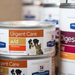 We carry a variety of pet foods that can conveniently be purchased in-house.