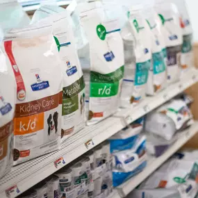 We carry a variety of pet foods and products that can conveniently be purchased in-house.