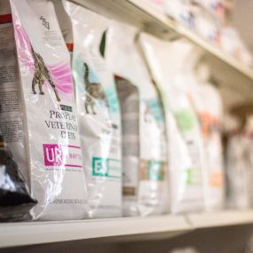 We carry a variety of pet foods and products that can conveniently be purchased in-house.