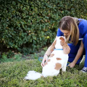 A veterinary technician cuddles up to one of our adorable patients.